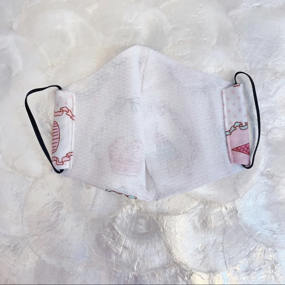 Kids White Pink Polkadot Cupcake Cotton Face Cover
